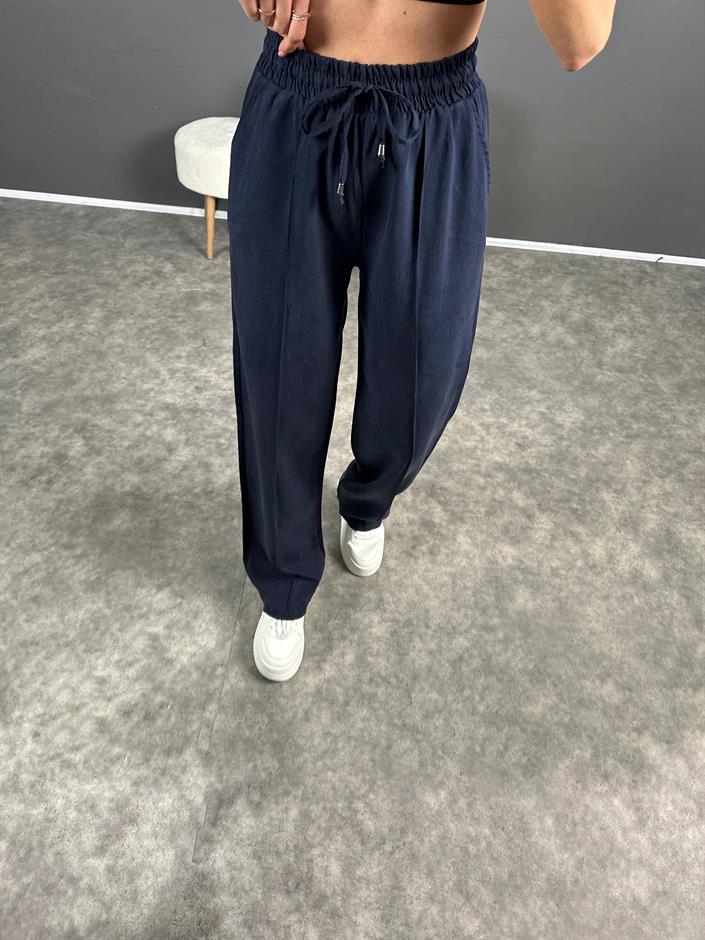 MD Lacivert Tensel Dokulu Beli Lastikli Pantolon