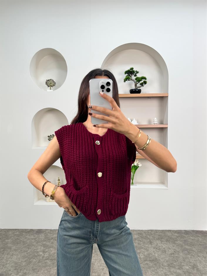 Maje Bordo ZR Model Düğmeli Yelek Hırka 