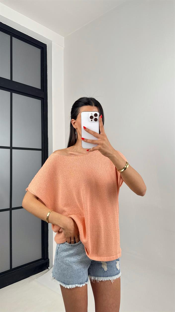 Somon Omzu Açık Kısa Kol Triko Kazak Gaus00504