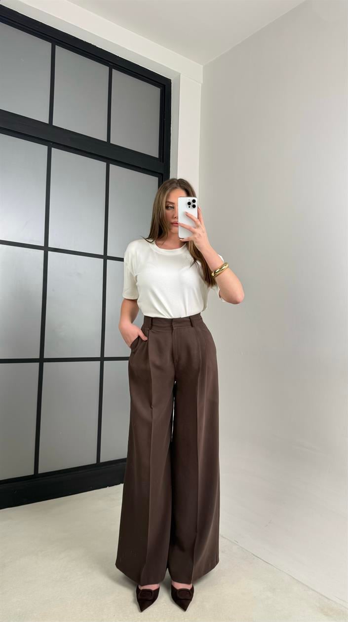 Kahve Cep Detaylı Tencel Pantolon GAUS-00992