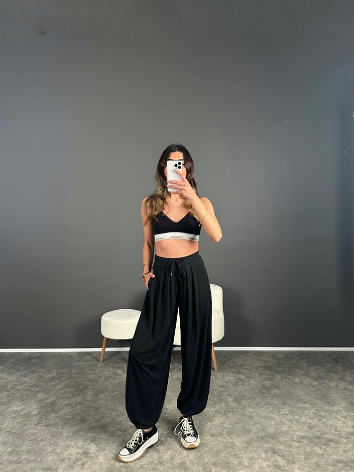 Siyah Modal Kumaş Şalvar Pantolon 