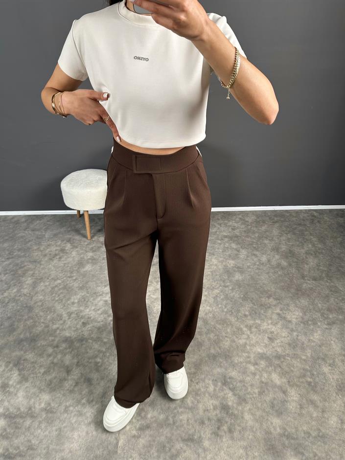 Riona Kahverengi Cırt Bantlı Pantolon