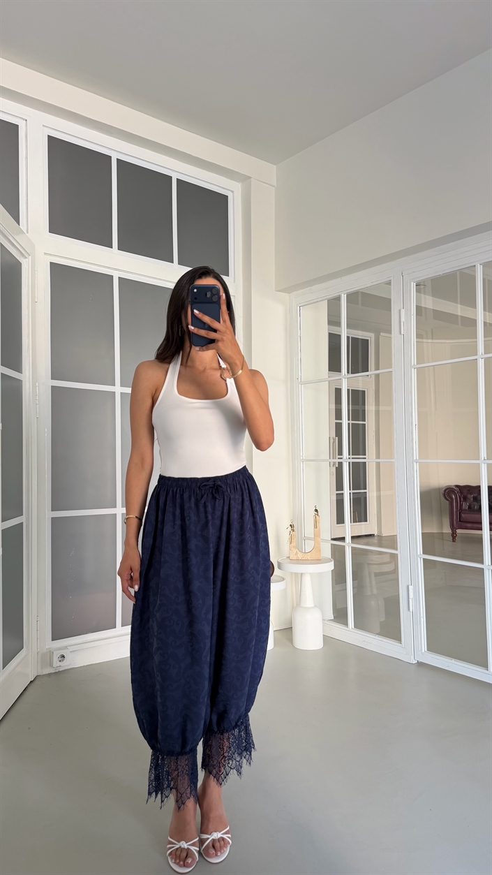 Lacivert Beli Lastikli Dantel Detaylı Pinterest Şalvar GAUS-01763
