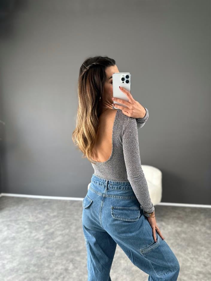 Gri Simli Bodysuit
