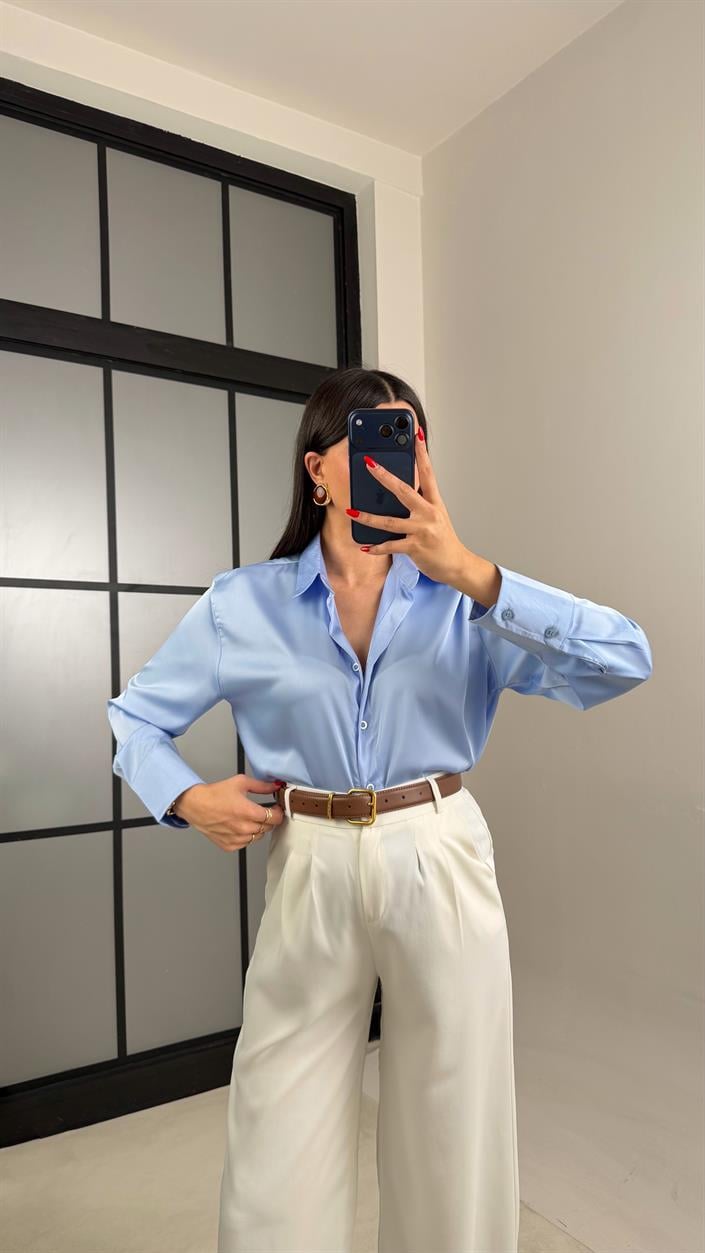 Mavi Saten Gömlek GAUS-01054