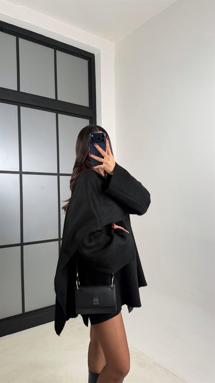 Siyah Şal Detaylı Triko Kazak GAUS-00774