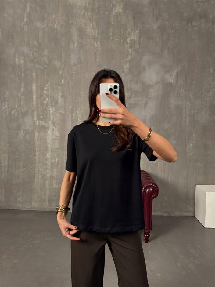 Tifi Siyah Bisiklet Yaka Basic Tshirt