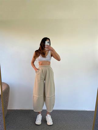 Fica Gabardin Bej Şalvar Pantolon 