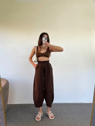 Fica Gabardin Kahve Şalvar Pantolon 