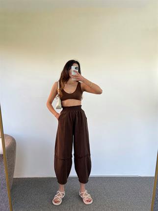 Fica Gabardin Kahve Şalvar Pantolon 