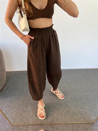 Fica Gabardin Kahve Şalvar Pantolon 