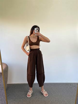 Fica Gabardin Kahve Şalvar Pantolon 