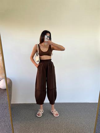 Fica Gabardin Kahve Şalvar Pantolon 