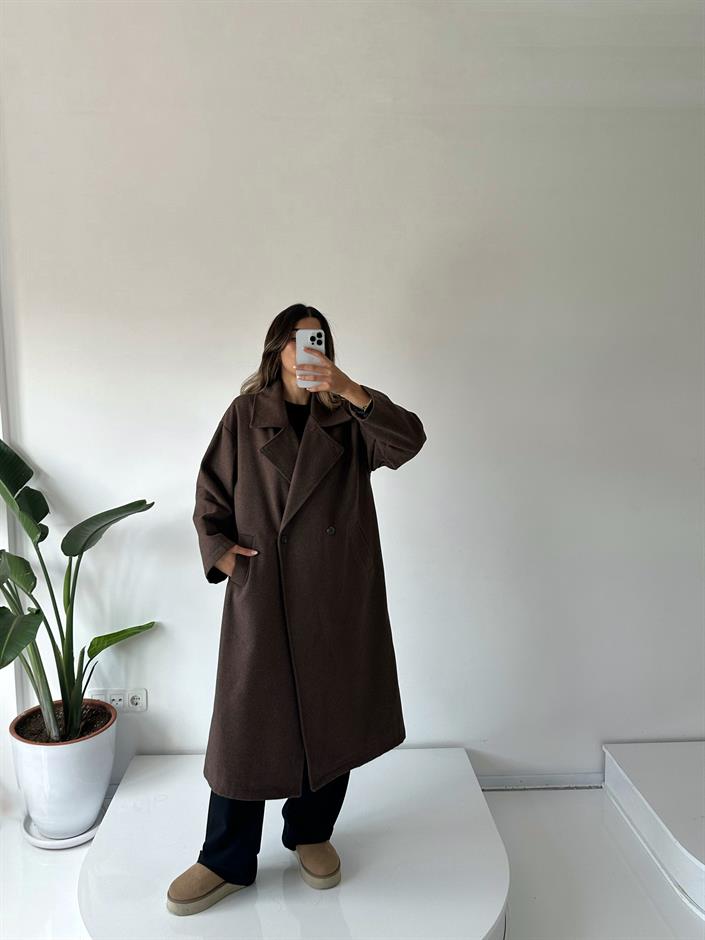 Frankie Kahverengi Oversize Astarlı Kaban 