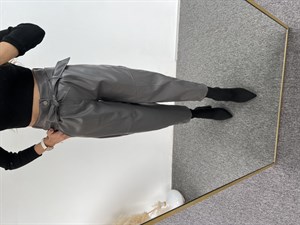 Füme Şalvar Kesim Yüksek Bel Deri Pantolon 
