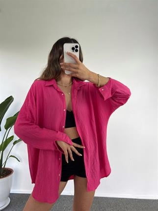 Fuşya Oversize Krinkıl Gömlek