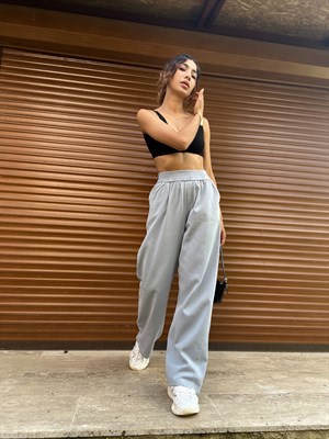 Gabardin Kumaş Mavi Örme Kemerli Pantolon