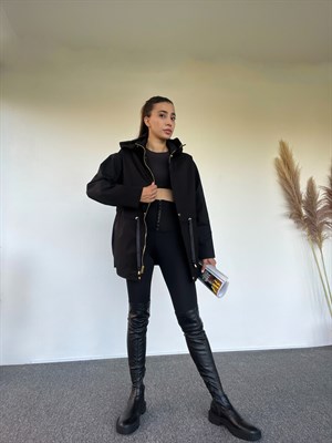 Gabardin Mevsimlik Kapüşonlu Mont