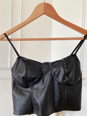 Gale Siyah Deri Crop