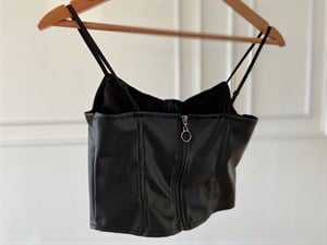 Gale Siyah Deri Crop