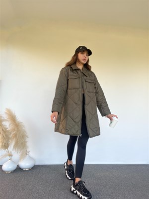 Geos Yeşil Oversize Kapitone Mont
