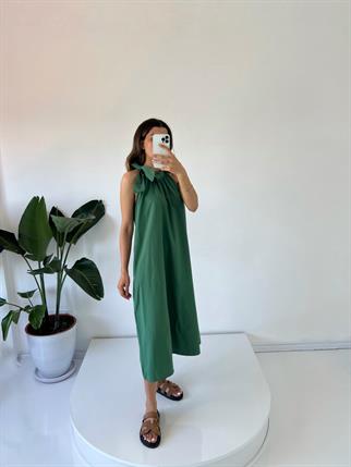 Gipsy Yeşil Poplin Kemer Detaylı Midi Elbise