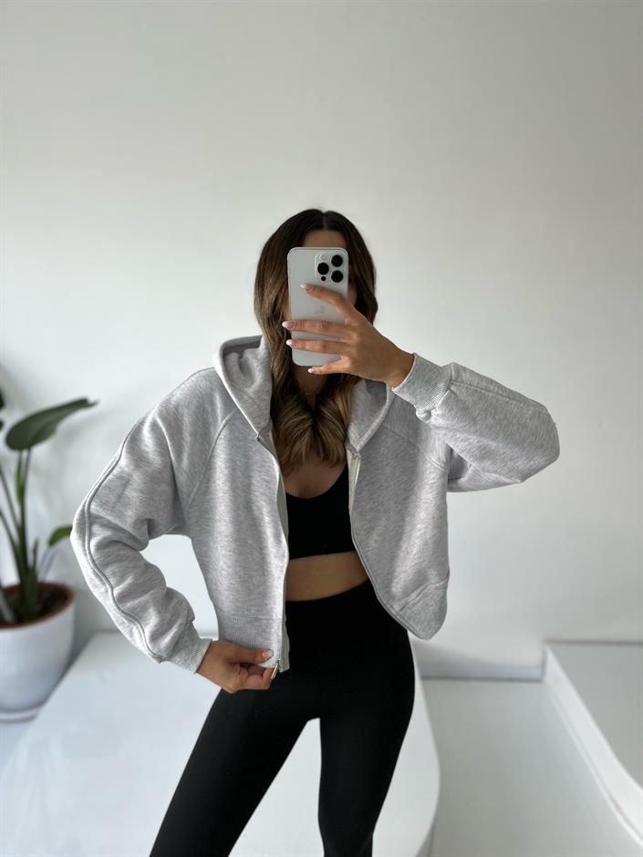 Girly Karmelanj Şardonlu Fermuarlı Sweatshirt
