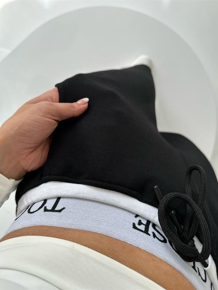 GK Siyah Kemer Detaylı Oys Kumaş Pantolon