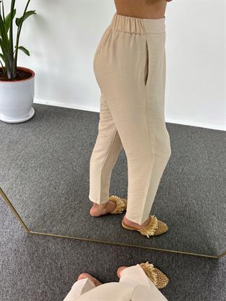 Goes Keten Bej Yandan Düğmeli Pantolon 