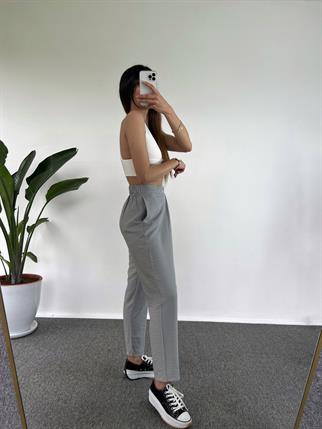 Goes Keten Gri Yandan Düğmeli Pantolon