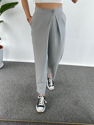 Goes Keten Gri Yandan Düğmeli Pantolon