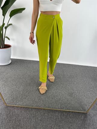 Goes Keten Yeşil Yandan Düğmeli Pantolon