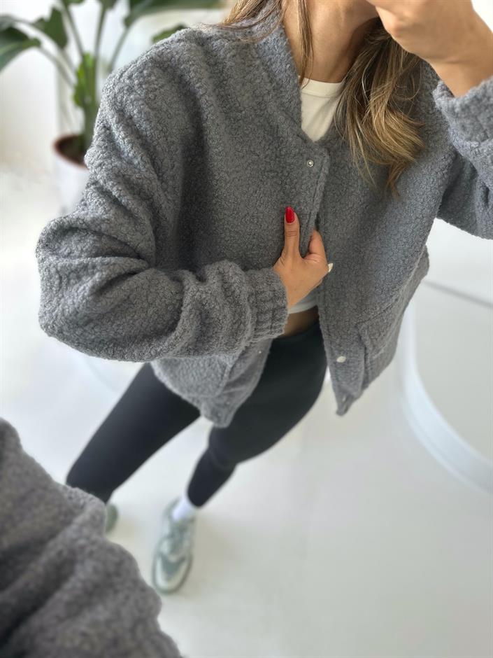 Gri Buklet Teddy Bomber Ceket
