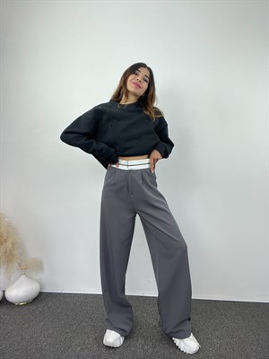 Gri Kemer Detaylı Pantolon