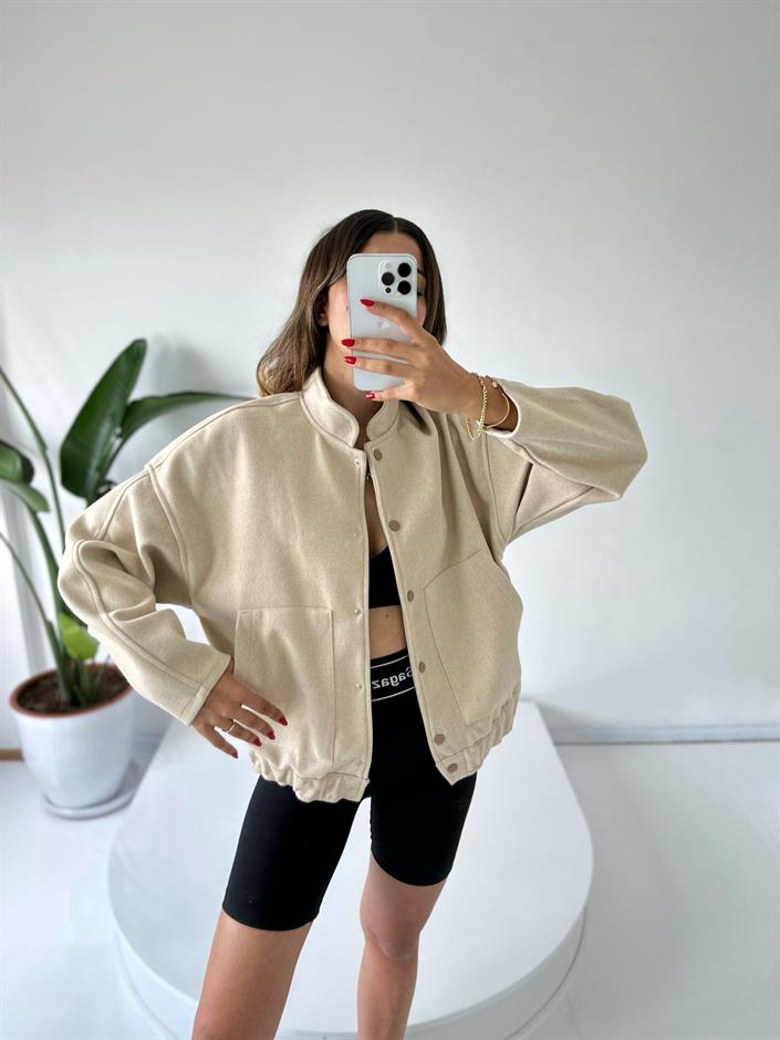 Bej Oversize Kaşe Ceket