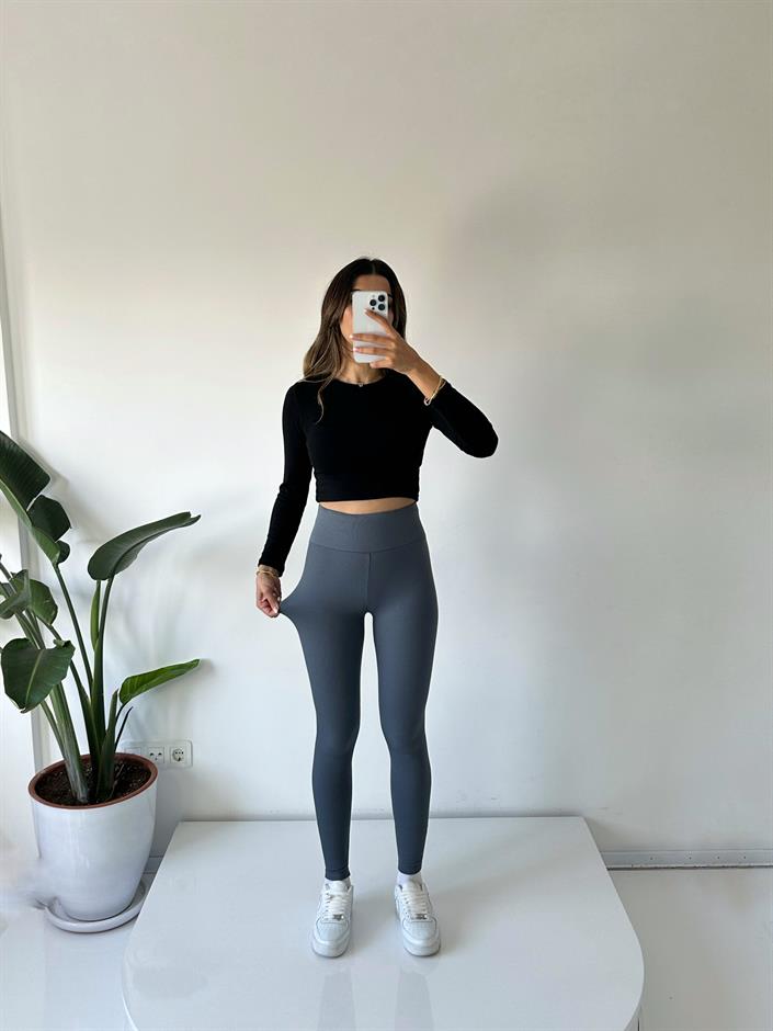 Gri Şardonlu Fitilli Toparlayıcı Tayt