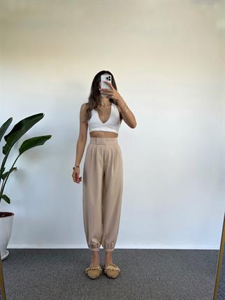 Guga Bej Paçası Lastikli Pantolon