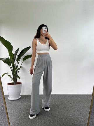 Guga Keten Gri Çırt Bantlı Pantolon