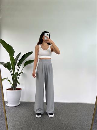 Guga Keten Gri Çırt Bantlı Pantolon