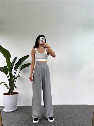 Guga Keten Gri Çırt Bantlı Pantolon