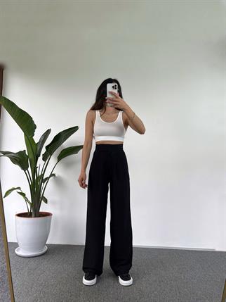 Guga Keten Siyah Çırt Bantlı Pantolon