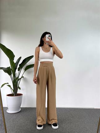 Guga Keten Sütlü Kahve Çırt Bantlı Pantolon