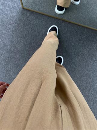 Guga Keten Sütlü Kahve Çırt Bantlı Pantolon