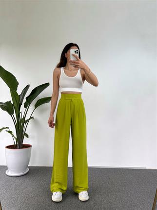 Guga Keten Yeşil Çırt Bantlı Pantolon