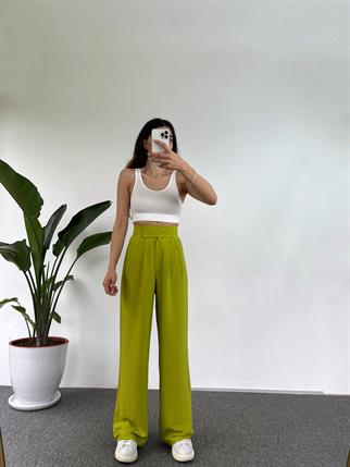 Guga Keten Yeşil Çırt Bantlı Pantolon