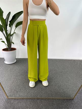 Guga Keten Yeşil Çırt Bantlı Pantolon