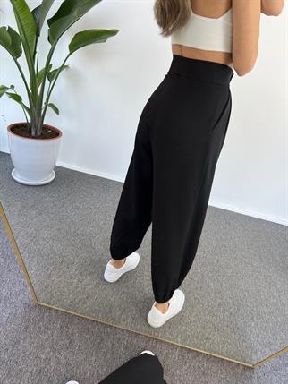 Guga Siyah Paçası Lastikli Pantolon