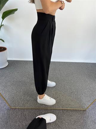 Guga Siyah Paçası Lastikli Pantolon