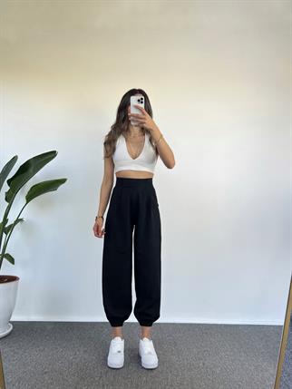 Guga Siyah Paçası Lastikli Pantolon