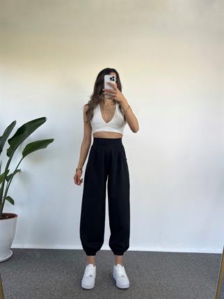 Guga Siyah Paçası Lastikli Pantolon